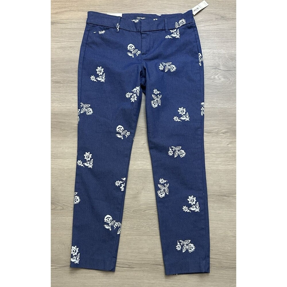 Women’s Old Navy Pixie  blue white Mid Rise pants floral flower size 6 new